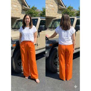 Sienna Sky Orange Rayon Linen Wide Leg Pants Women's Size M High Rise Boho Beach